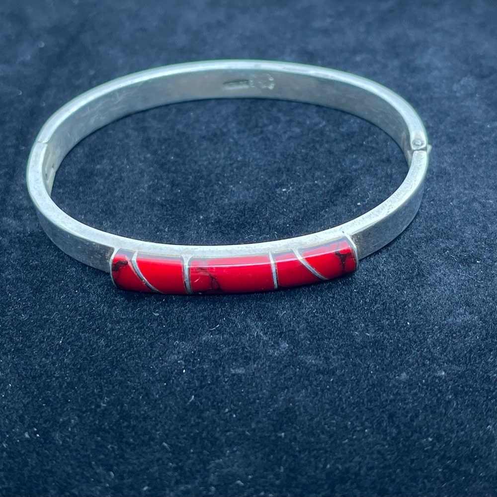 Vintage 7 Inch Taxco Sterling Silver Red Jasper Bracelet 31 grams